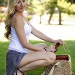 Gorgeous babe Vanessa rubs her pussy with a fork and spoon in public