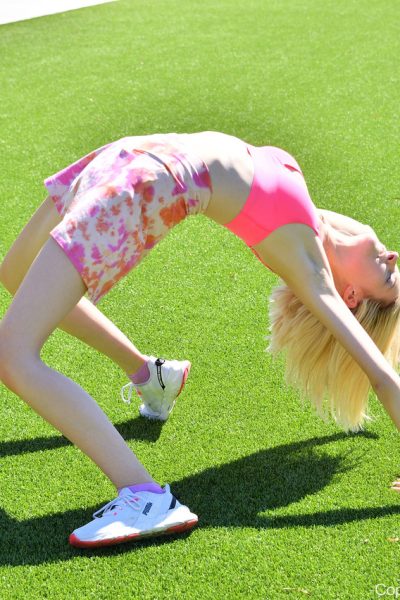 Cute tennis player Marie stripping and showing her bald pussy in public Cute tennis player Marie stripping and showing her bald pussy in public Image #15