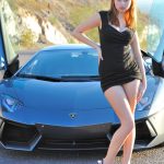 Horny beauty Mia unveils her sweet muff and poses in front of a Lamborghini