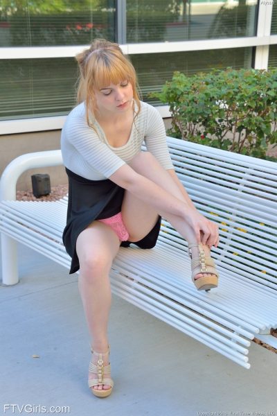 Naughty babe Alyssa undresses in public to show her beautiful tits & bald cunt Naughty babe Alyssa undresses in public to show her beautiful tits & bald cunt Image #4