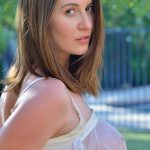 Solo girl in sheer dress flashes on walkway and gets freaky with a cucumber