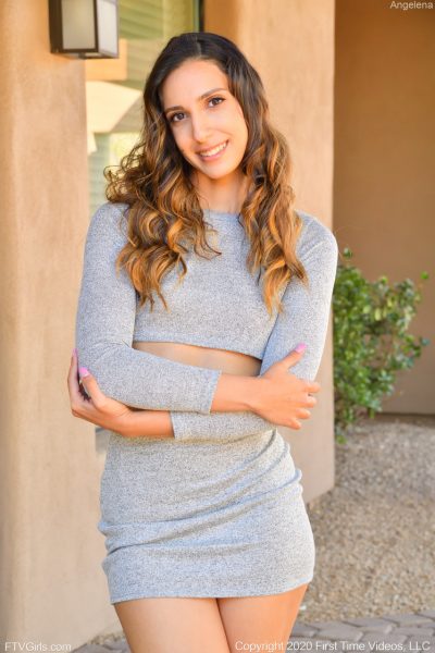 Tall slim babe Angelena loses her skirt and slides a dildo in her love hole Image #17