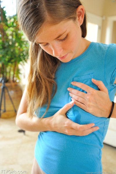 Shy girlfriend Lara squeezes her natural tits and sticks bananas in her twat Image #16